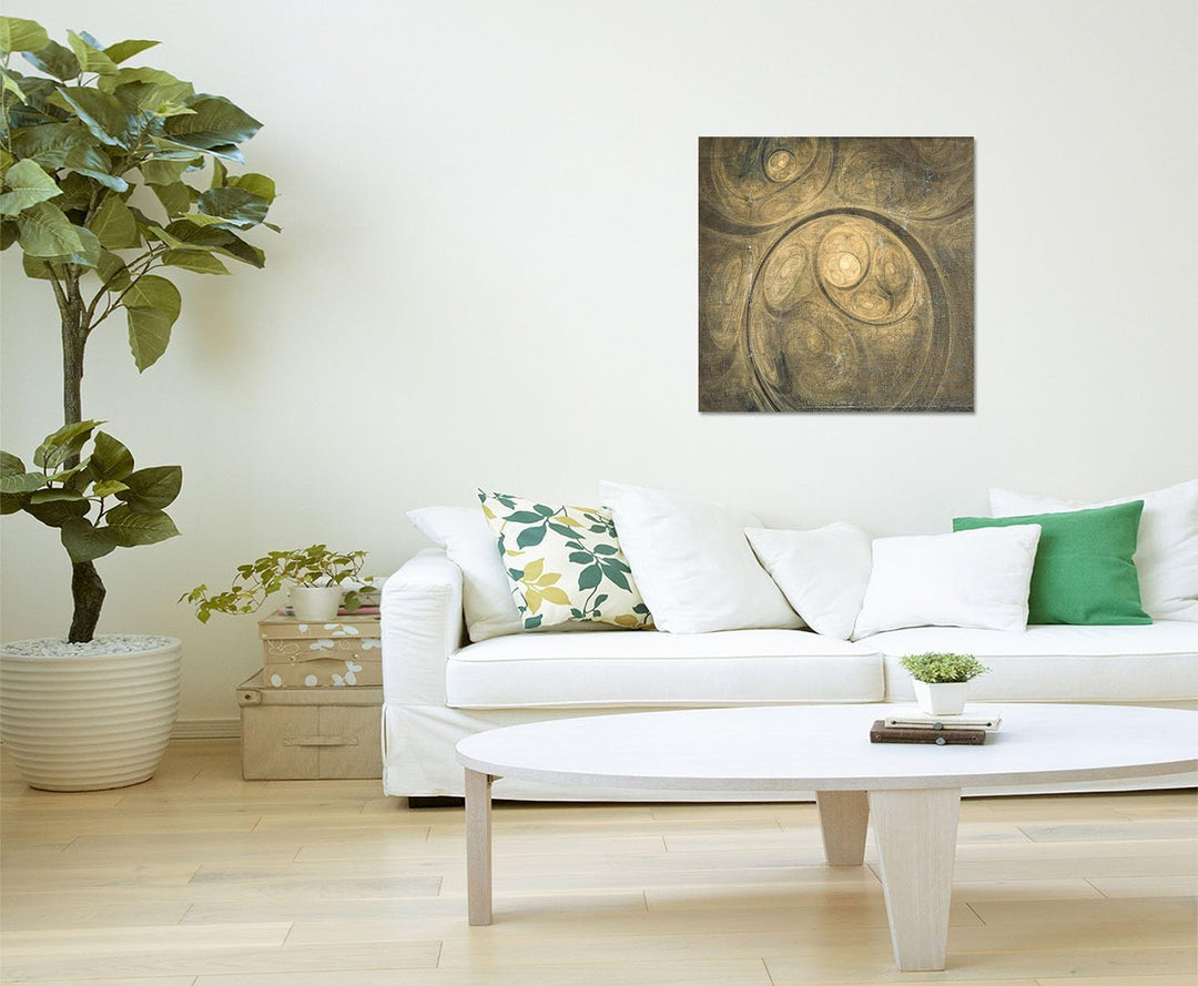 Paul Sinus Art Kunstdruck antiker Stil Abstrakt498_60x60cm Leinwandbild grau braun beige XXL fertig
