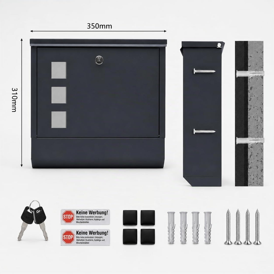 Zedelmaier XL Briefkasten mit Zeitungsfach,Postkasten Edelstahl,Anthrazit | Wandbriefkasten,DIN B5,S
