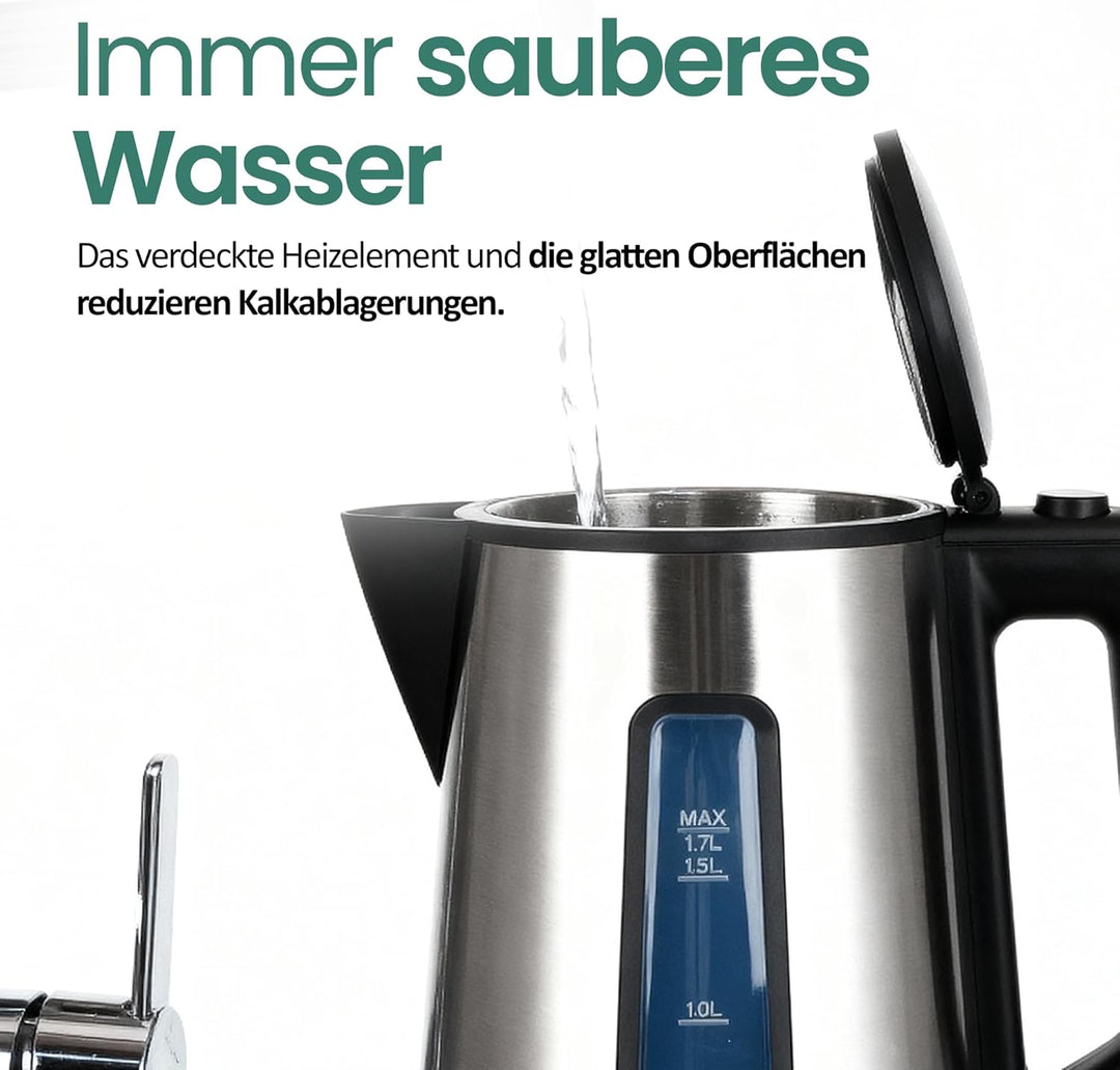 Emerio Wasserkocher doppelwandiges Cool-Wall Gehäuse 1.7L BPA 2200 Watt Auto Off Überhitzungsschutz