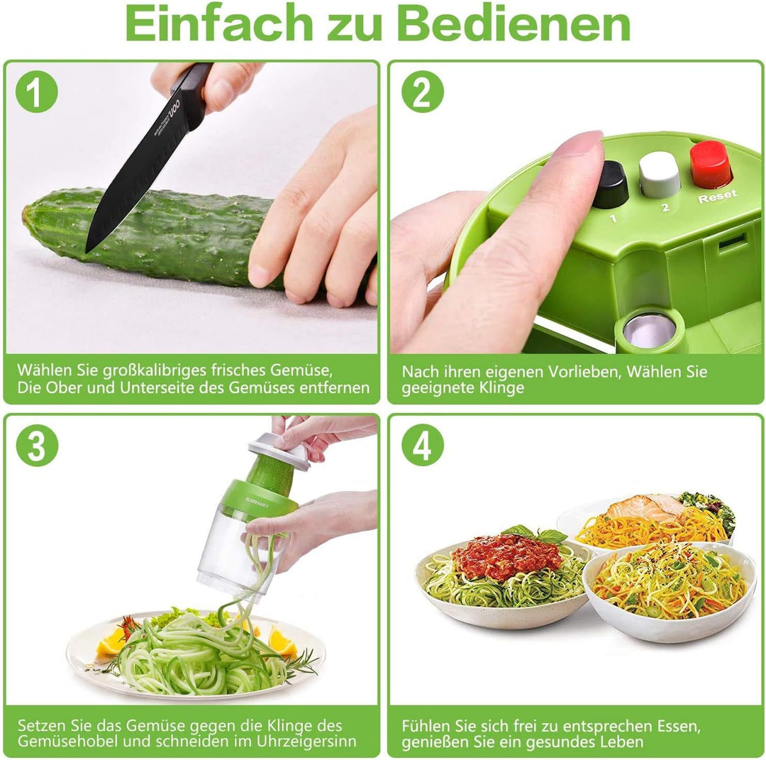 Neueres Modell 5 in1 Spiralschneider Hand für Gemüsespaghetti, Gemüse Spiralschneider mit Behälter,