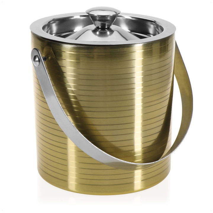 com-four® Eis-Eimer aus Edelstahl - Eis-Würfel-Behälter doppelwandig mit Deckel und Henkel - Sekt &amp;