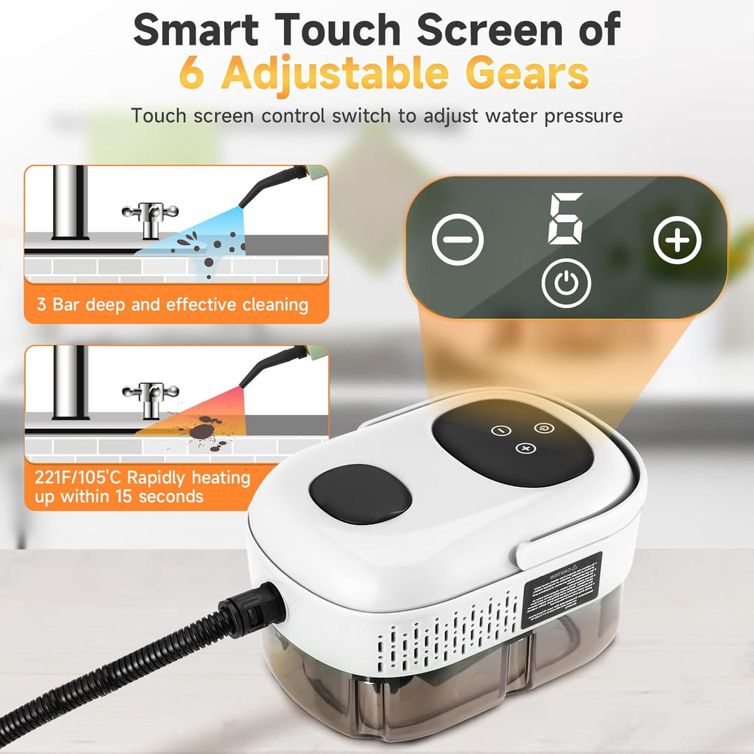 Dampfreiniger mit Digitaldisplay, Dampfreiniger Handgerät mit 6 Geschwindigkeiten Einstellbar und 3