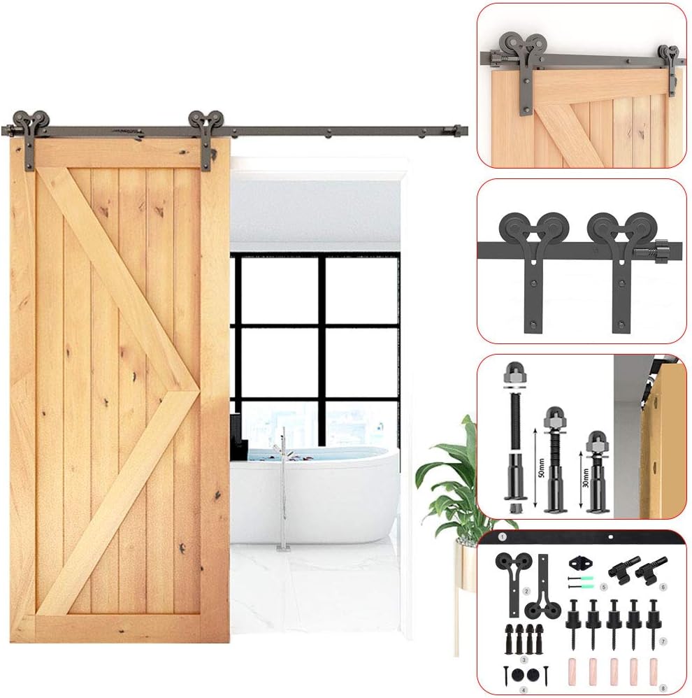 CCJH Schiebetüren Schiebetürsystem, 6FT (183cm) Laufschiene Schiebetuer Y Form Rolle Set fuer Schieb