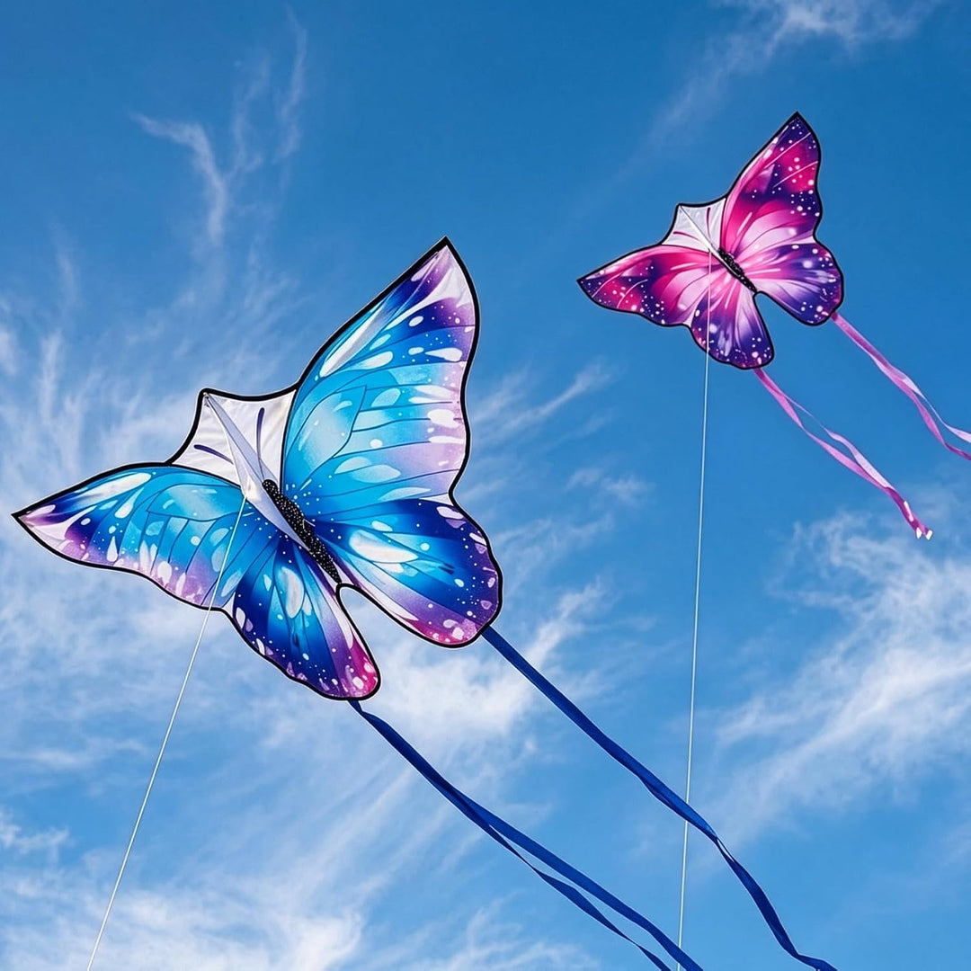 Schmetterlingsdrachen 121x71cm für Kinder &amp; Erwachsene leicht Blau＋Violett, Blau＋Violett