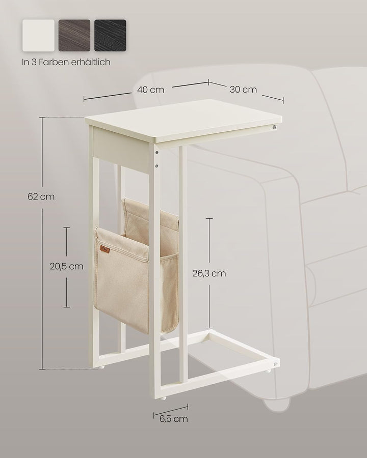 VASAGLE Beistelltisch, Sofatisch mit Rollen, C Form, Couchtisch klein, Stofftasche, verstellbare Füs