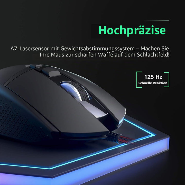 Gaming Maus Kabel Ergonomisch USB Laptop PC Gamer Maus 7200 DPI Optischer Sensor 8 Programmierbar Ta
