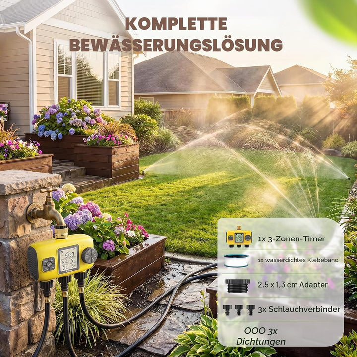 Bewässerungscomputer mit 3 Ausgängen, Automatische Bewässerung Bewässerungszeitschaltuhr für Gärten
