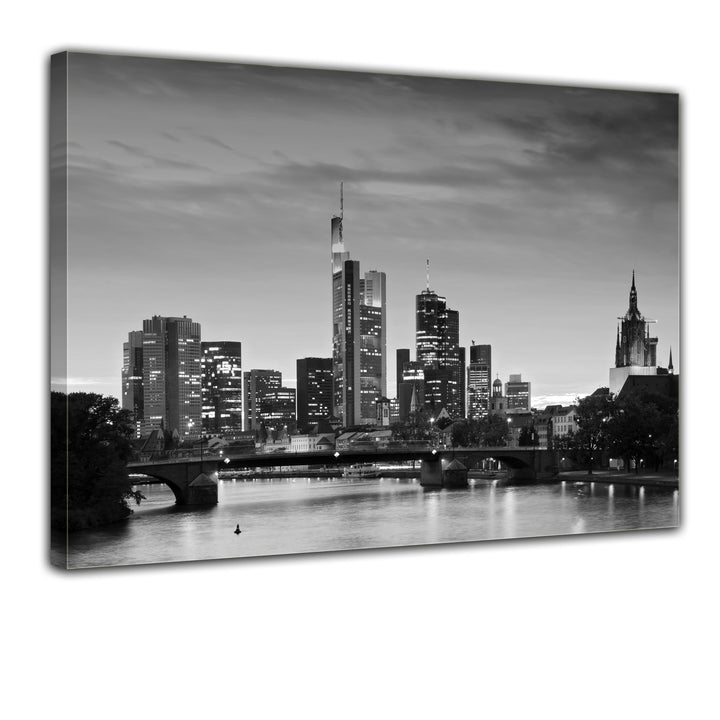Bilderdepot24 Bild auf Leinwand | Frankfurt Skyline s/w - Deutschland bei Nacht - Deutschland in 70x