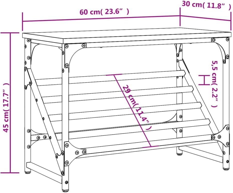 Schuhregal Braun Eichen-Optik 60x30x45 cm aus Holzwerkstoff mit stabilem Stahlgestell für den Flur o