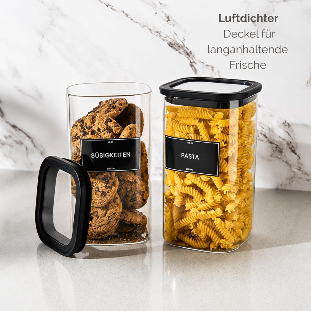 Vorratsgläser eckig mit Glasdeckel 1500ml [2er Set] – Vorratsdosen Glas luftdicht &amp; mottensicher – A