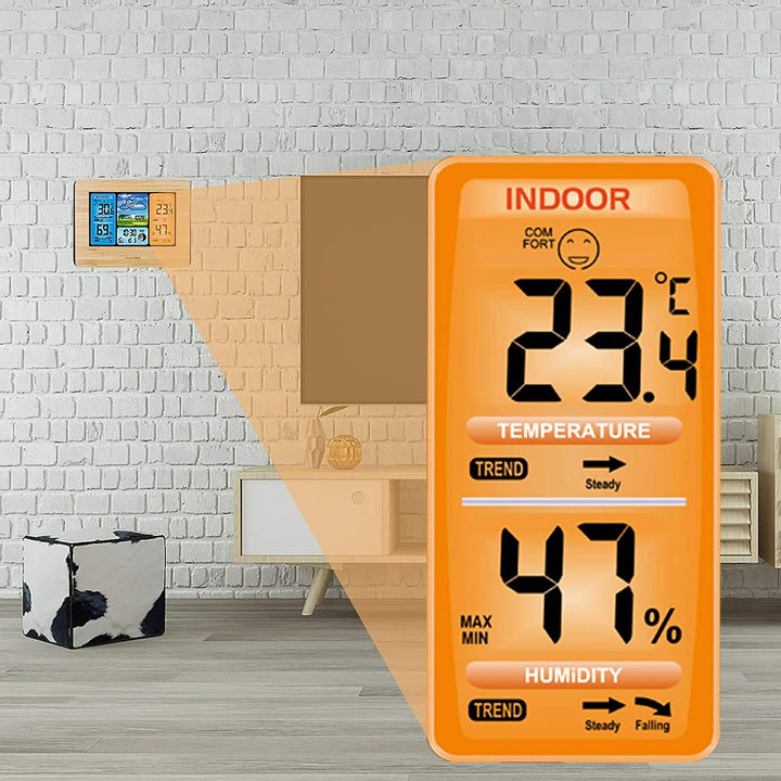 Wetterstation Funk mit Aussensensor, Wetterstationen mit Farbdisplay Elfenbein, Elfenbein