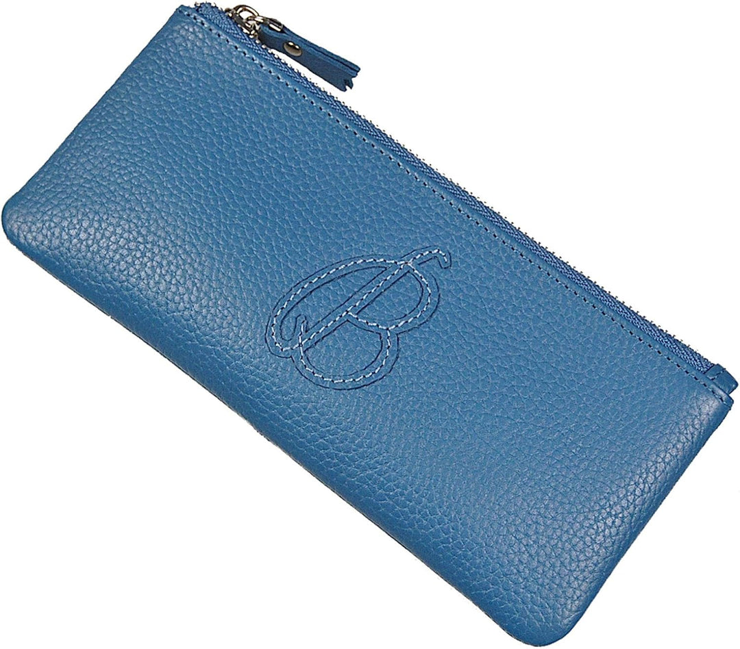 Kosmetiktasche Leder Kosmetiketui Schminktasche Stifteetui Make up Beauty Tasche GoBago (Blau), Blau