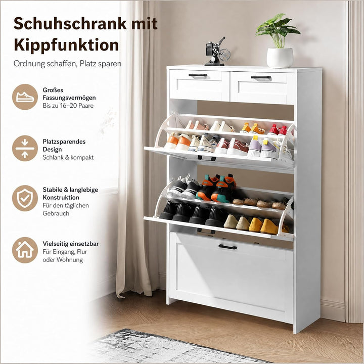 Schmaler Schuhschrank mit 3 Flip-Schubladen Schuhregal, 2 Schubladen