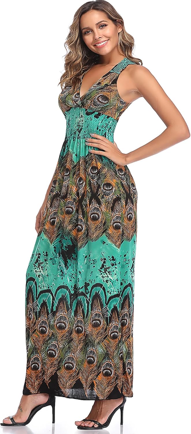 Yummy Bee Maxikleid Sommer Kleid Lang Partykleid Urlaubsmode Ärmellos Grösse 36-48 36-38 Grün, 36-38
