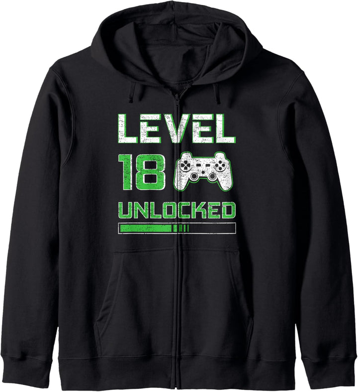 18. Geburtstag Gamer Level 18 unlocked Geschenk Kapuzenjacke