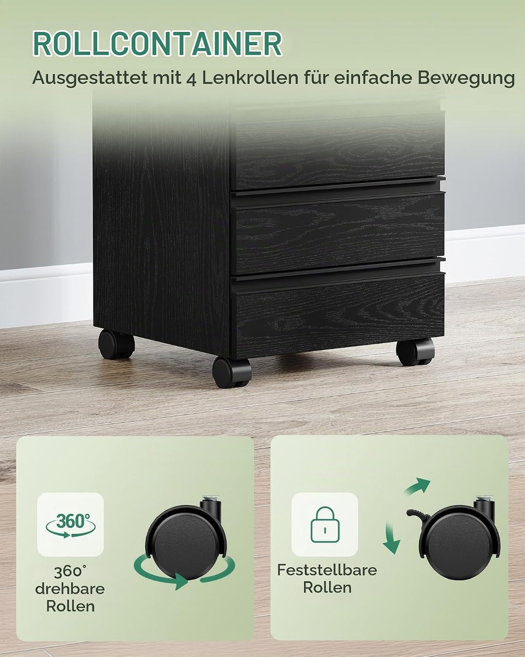 Hzuaneri Rollcontainer, mobiler Aktenschrank, Schubladenschrank mit 5 Schubladen, Lagerschrank für B