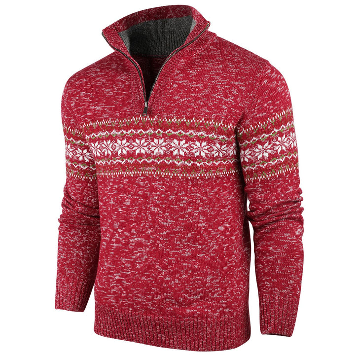 Superora Herren Strickpullover Crewneck Zipper Winterpullover Pullover M Rot, M Rot