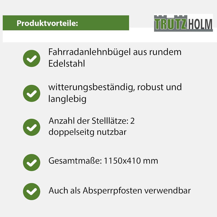 TRUTZHOLM 5X Fahrradanlehnbügel 115x41cm Edelstahl zum Einbetonieren Anlehnbügel Fahrradparker Fahrr