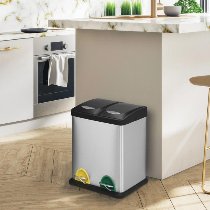 MSV Mülleimer Mülltrennsystem 16 L (2x8 Liter) mit Inneneimer grosse Abfallbehälter Abfalleimer Tret