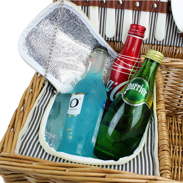 2 Personen Wicker Picknickkorb Set mit isoliertem Kühler, Picknickkorb mit Bechern, Besteck, Weinglä
