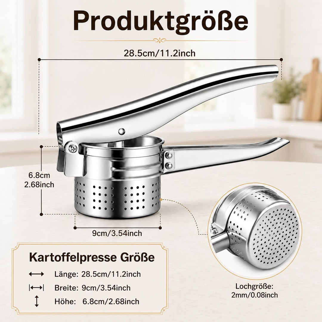 Kartoffelpresse Edelstahl 420ml mit Schraubfixierung, Spätzlepresse &amp; Spaghettieispresse, Multifunkt
