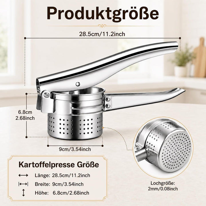 Kartoffelpresse Edelstahl 420ml mit Schraubfixierung, Spätzlepresse &amp; Spaghettieispresse, Multifunkt