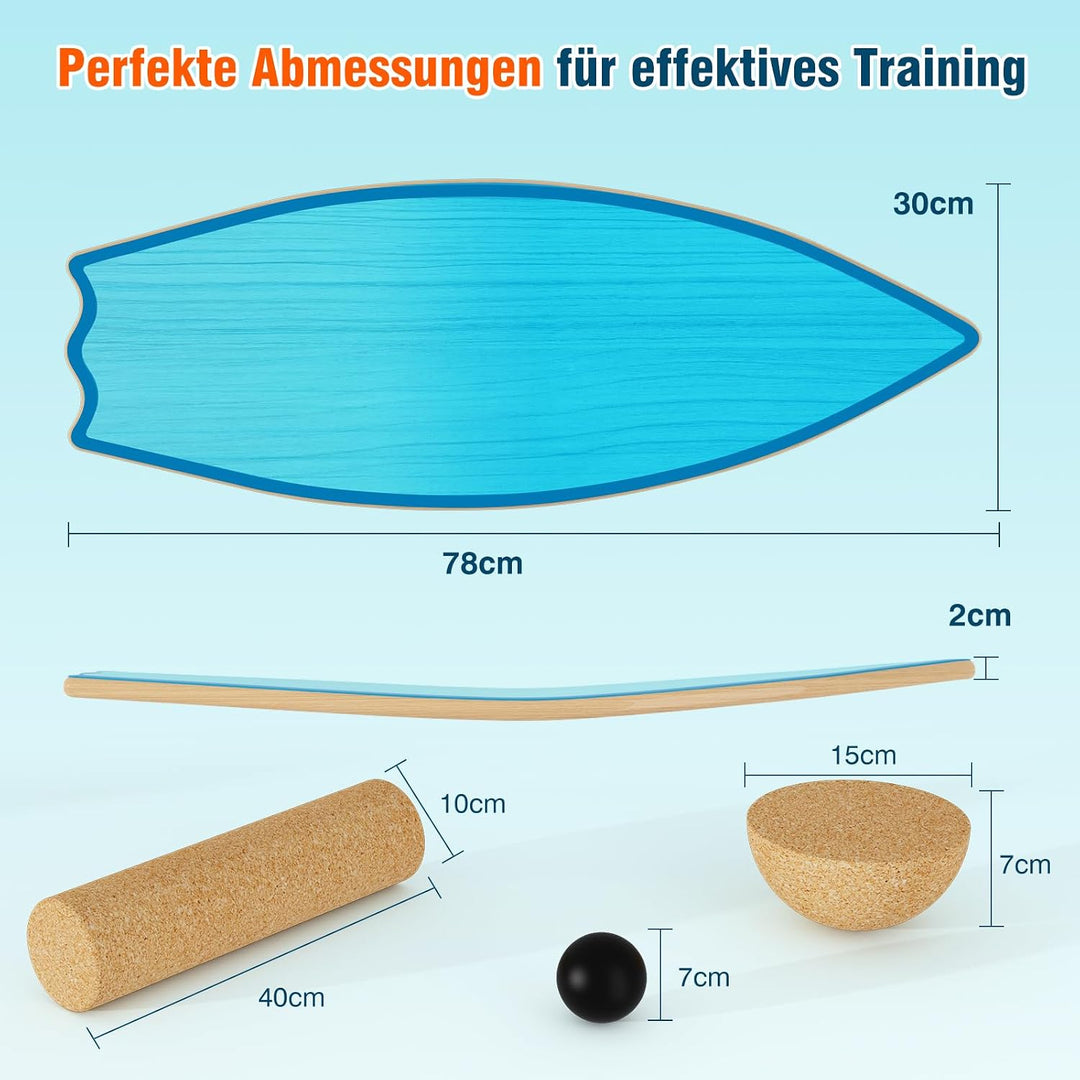 Vicye Balance Board Erwachsene &amp; Surfing Balance Board Set – Holz Balanceboard mit Korkrolle, Halbku