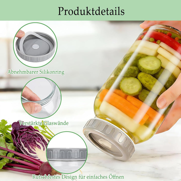 Fermentierglas 2 Stück 2L, Kimchi Behälter mit Luftschleuse und Schraubverschluss, Weithalsige Einma