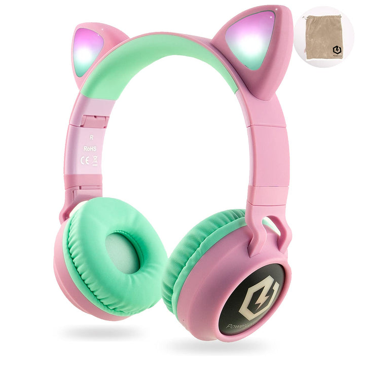 PowerLocus Bluetooth Kopfhörer Kinder, LED Katzenohren, 85dB Sichere Lautstärke, Bluetooth 5.3, Micr