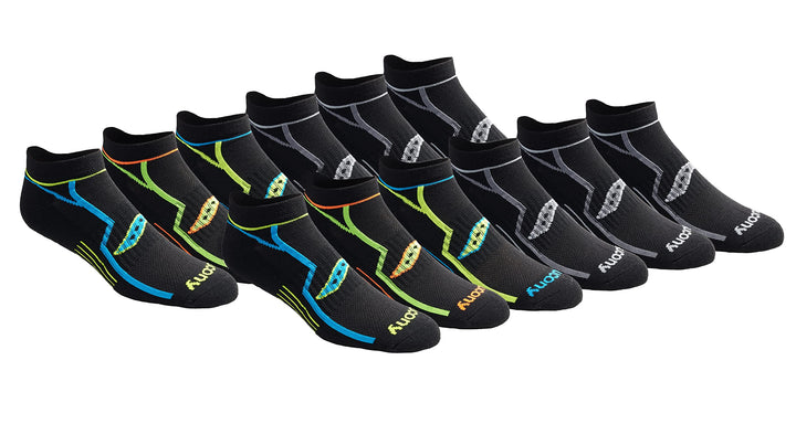 Saucony Herren Bolt Rundry Performance No-Show Multi-Pack Socks Laufsocken (18er, Schwarz (12 Paar)
