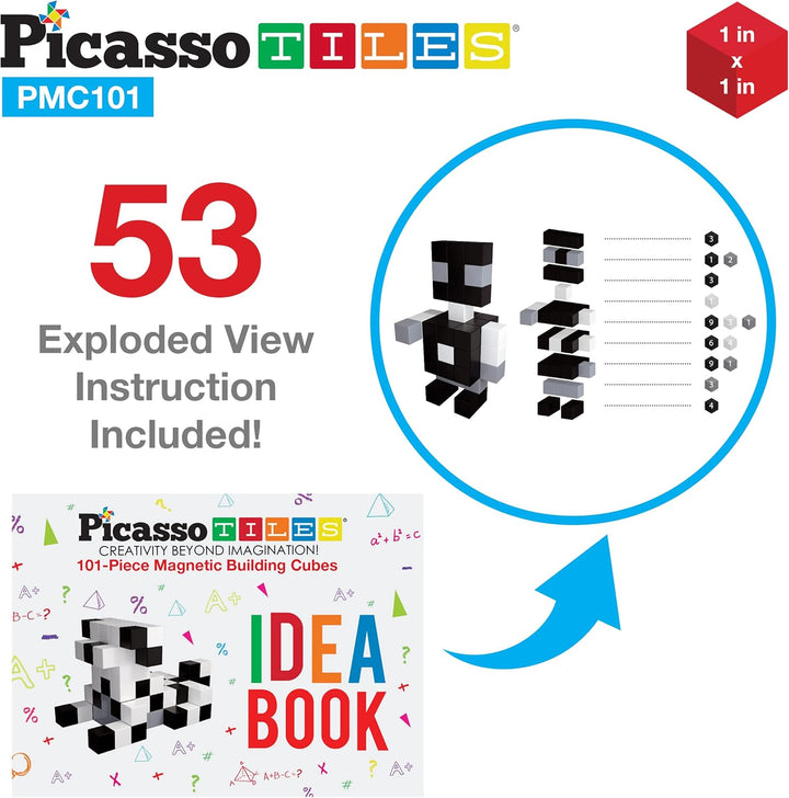 Picasso Cubes 1” Magnetic Puzzle Cube 101 pcs Black and White Magnet Construction Building Block Set