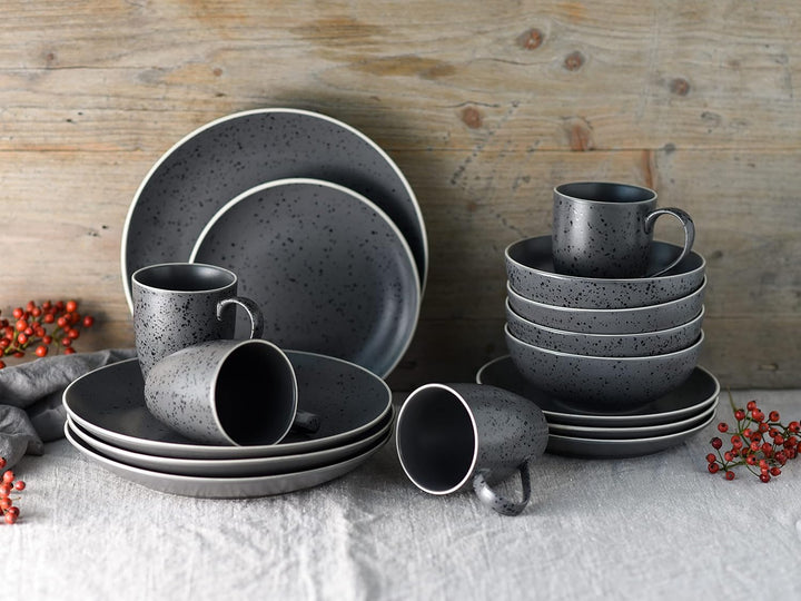 CreaTable Anthrazit, 22807, Serie INDUSTRIAL CHIC, Geschirrset, Kombiservice 16 teilig, Steinzeug An