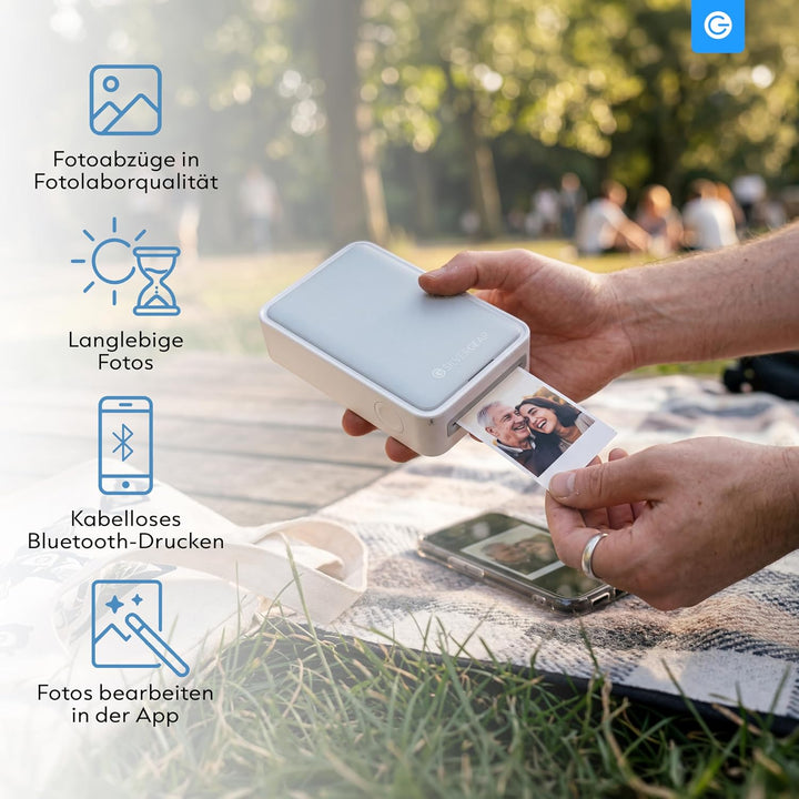 Silvergear® Fotodrucker für Smartphone | Mini Drucker Bluetooth mit App | iOS &amp; Android | 300dpi Sof