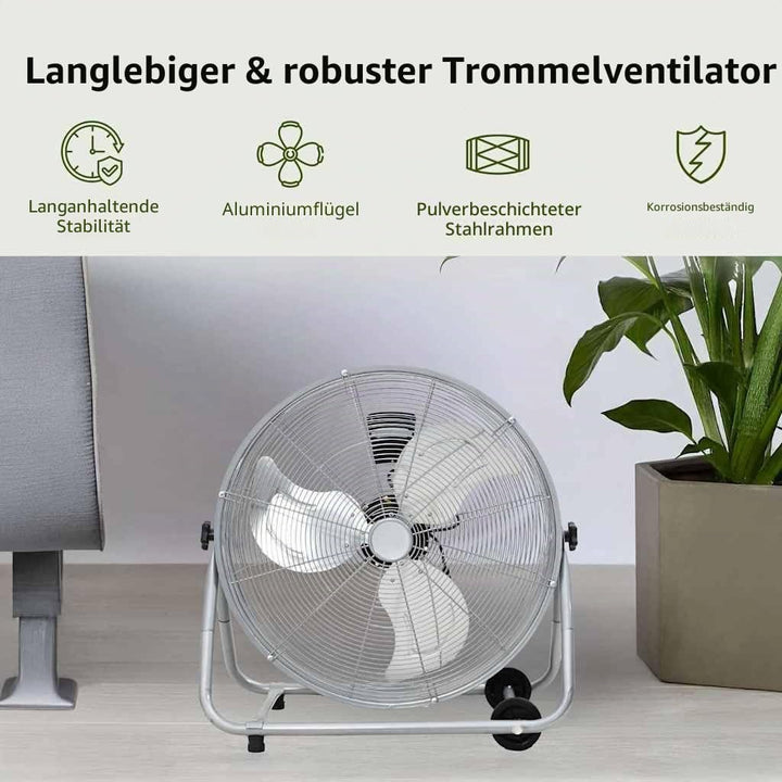 vidaXL Trommelventilator Mit Rad Silber 79 x 37 x 82 cm Aluminium, Robuster Aluminium-Ventilator, le