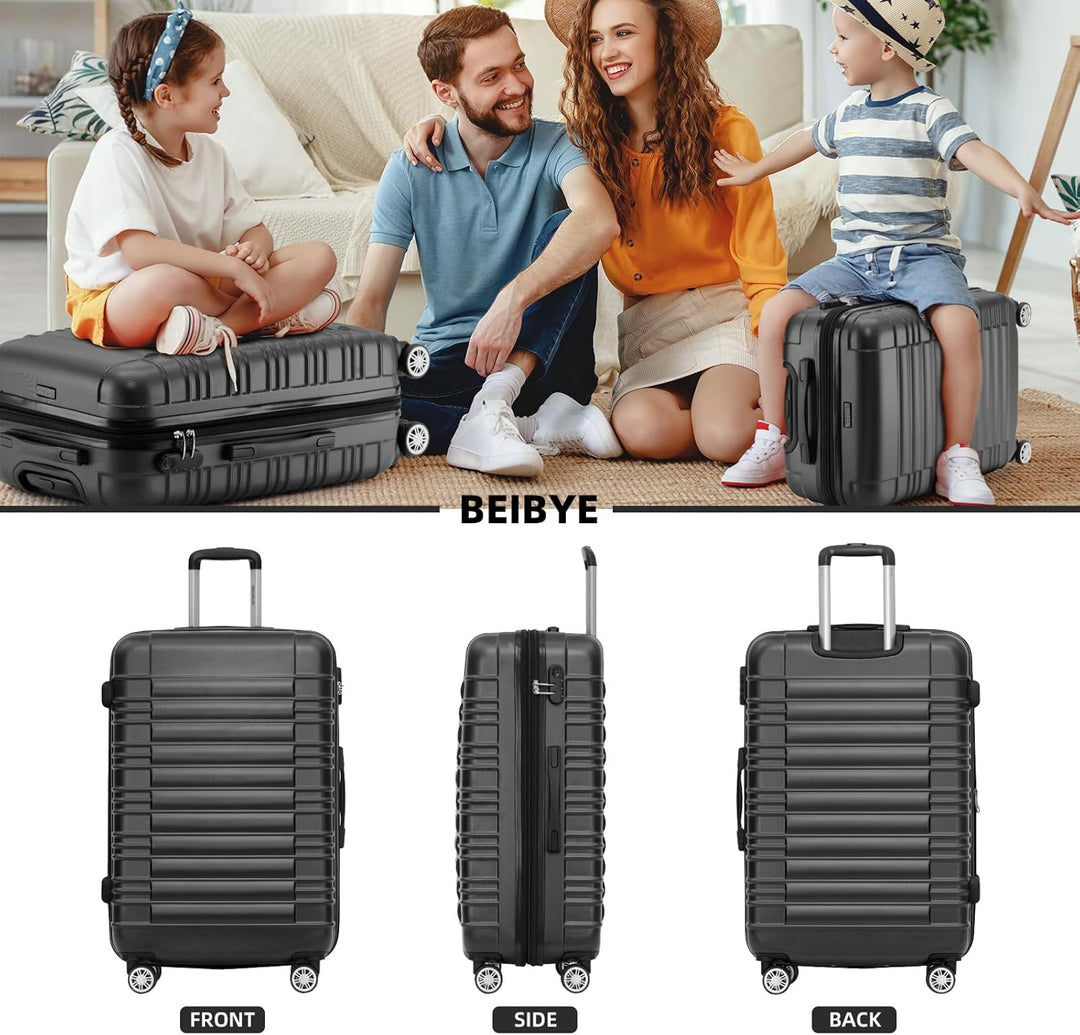 BEIBYE Reisekoffer 2088 Hartschalekoffer Gepäck Koffer Trolley Grösse L in 14 Farben (Schwarz) Schwa