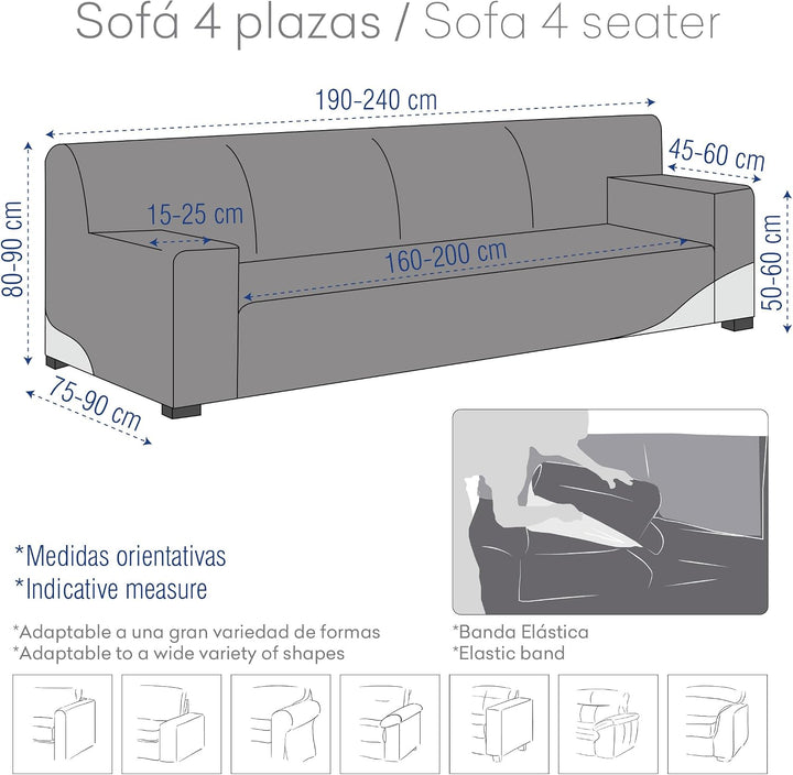Eysa Ulises elastisch Sofa überwurf 4 sitzer, Polyester-Baumwolle, 06-grau, 37 x 11 x 29 cm 37 x 11