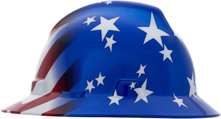 MSA 10071157 V-Gard Full-Brim Hard Hat, Stars &amp; Strips,, Capacity, Volume, Polyethylene, Standard, R