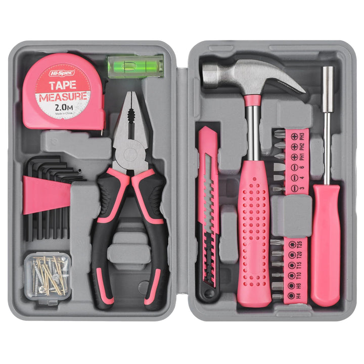 Hi-Spec Werkzeugset in Pink für Frauen - Komplettset für Heimwerkerinnen mit Hammer, Zange, Schraube