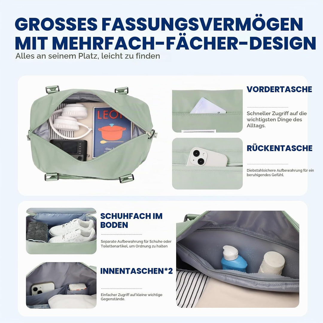 SEAFEW Reisetasche Damen 40x30x20 Ryanair Handgepäck Tasche Sporttasche (Weissgrün) 40x30x20(24L) 1,