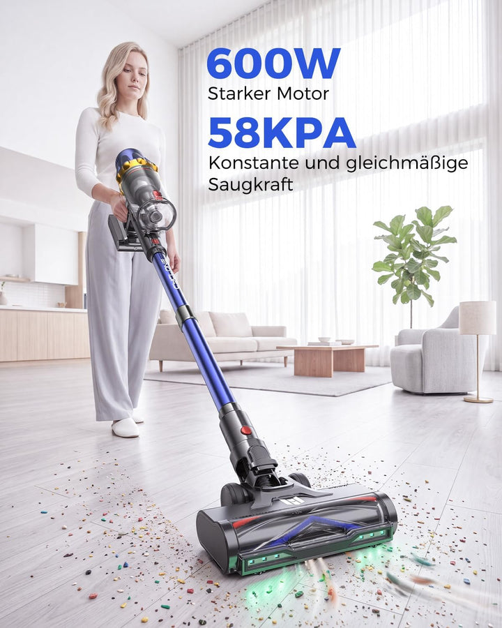 aonus Akku Staubsauger 60000Pa 650W 80Min Staubsauger Kabellos, Blau, Blau