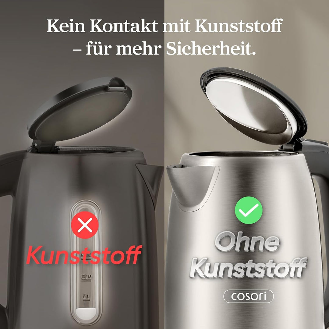 COSORI Wasserkocher Edelstahl, BPA frei, 1,7 L, Strix-Technologie, kocht in 3 Minuten, 2200W, Grosse