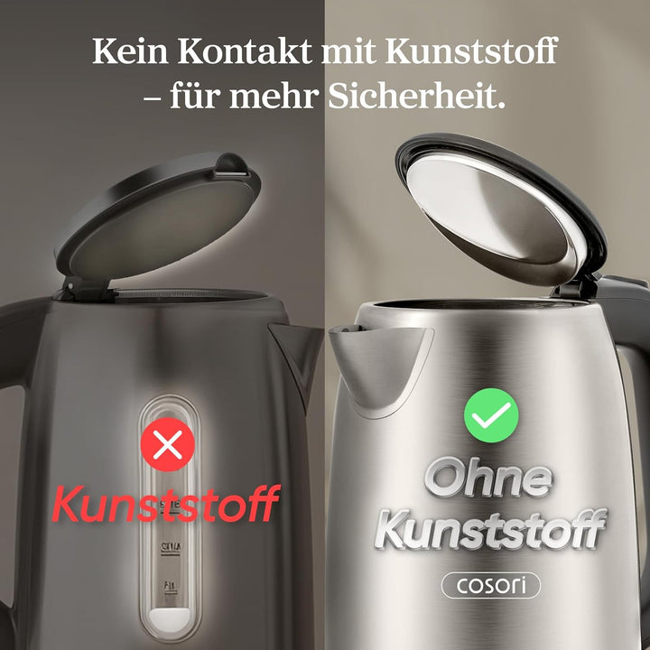 COSORI Wasserkocher Edelstahl, BPA frei, 1,7 L, Strix-Technologie, kocht in 3 Minuten, 2200W, Grosse