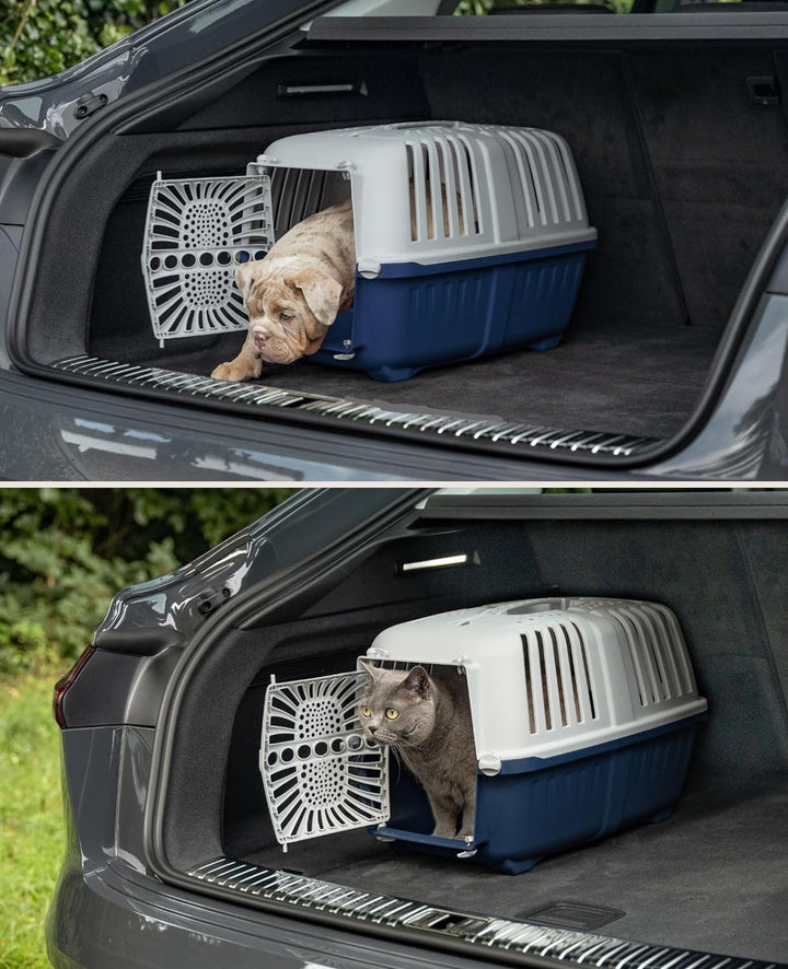 lionto Transportbox für Hunde &amp; Katzen aus recyceltem Kunststoff Tiertransportbox Kleintierbox, 48x3