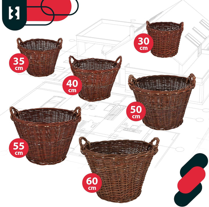 KOTARBAU® Weidenkorb mit Griffen - ø 30 cm - Blumen Korb - Aufbewahrung von Spielzeug - Holzkorb für