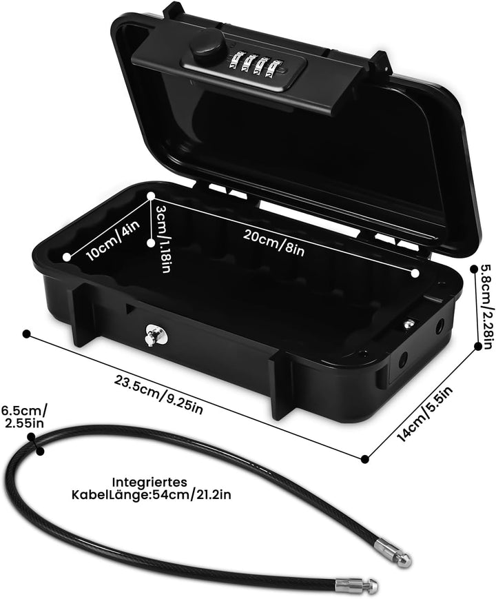 Tragbarer Tresor,[Wasserdicht] 4 Stellig Zahlencode Sicherheitsbox Outdoor Sicherheitssafe mit 6MM D