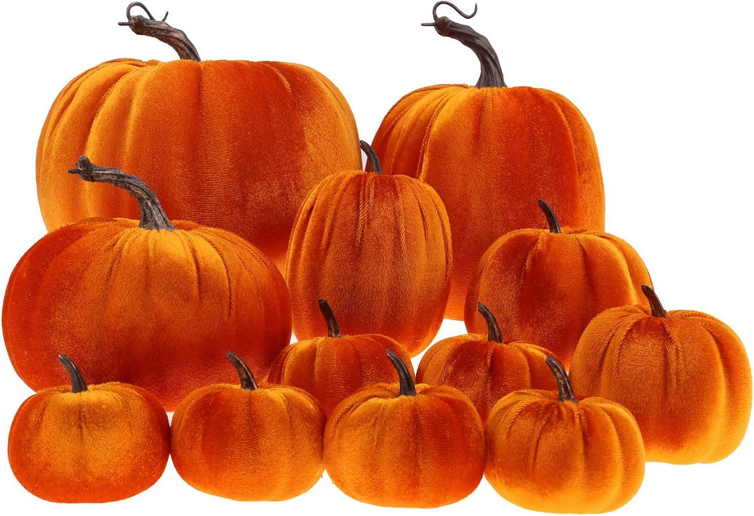 Gresorth 12 Stück Künstlich Gross Samt Kürbisse Gefälschte Orange Kürbis, Orange