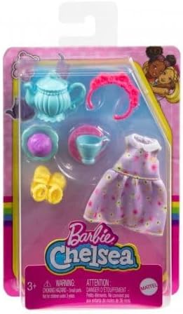 Barbie Chelsea Pack Accessoires HHM59 Ärmelloses Kleid + Schuhe und Zubehör für Tee