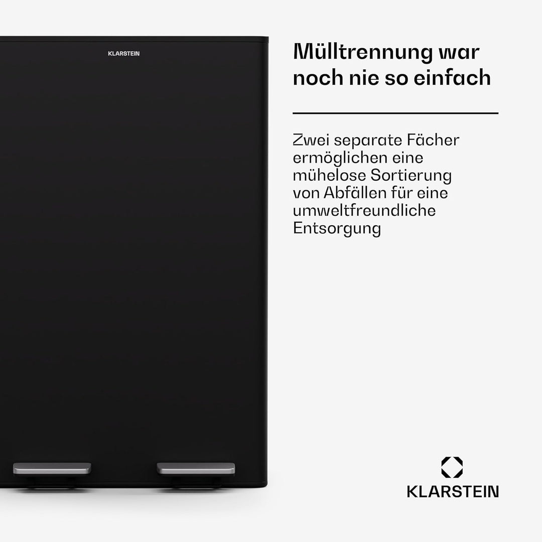 Klarstein EcoVista Mülleimer - 60L Abfalleimer mit 2 Fächern &amp; 3L Kompostbehälter, Soft-Close, Edels