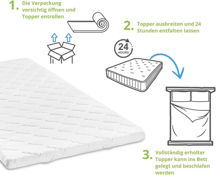 Bodyprotect Topper 90 x 200 x 6 cm, Kaltschaum Matratzentopper, Matratzenauflage, waschbar bis 60 Gr