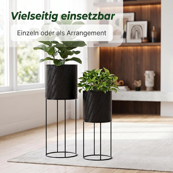 Relaxdays Blumenständer 2er Set, Metall, 2 Grössen, mit Gestell, schwarz, schwarz